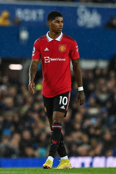Premier League Maçında Manchester United Numaralı Oyuncusu Marcus Rashford Goodison — Stok fotoğraf