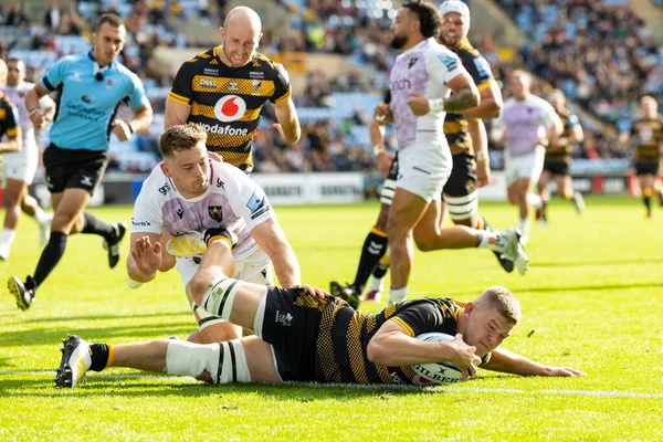 Jack Willis Wasps Rugby Scores Try Gallagher Premiership Match Wasps — Stock Photo, Image