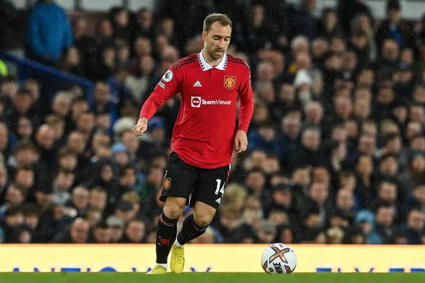 Manchester United Christian Eriksen Premier Lig Maçında Everton Manchester United — Stok fotoğraf