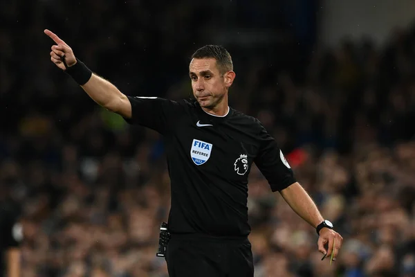 Referee David Coote Premier League Match Everton Manchester United Goodison — стокове фото