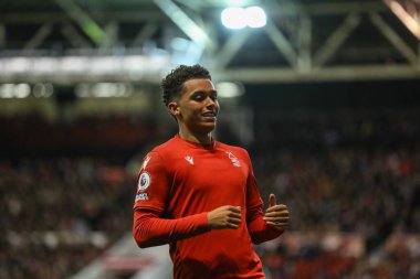 Nottingham Ormanı 'ndan Brennan Johnson # 20 Premier League maçı sırasında Nottingham Forest, Aston Villa' ya karşı City Ground, Nottingham, İngiltere, 10 Ekim 202