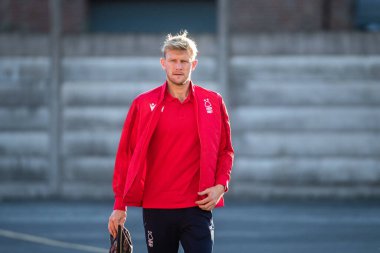 Nottingham Ormanı 'ndan Joe Worrall Premier League maçından önce Nottingham Forest, Aston Villa' ya karşı City Ground, Nottingham, İngiltere 'de 10 Ekim 202' de geldi.