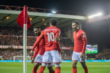 Nottingham Ormanı 'ndan Emmanuel Dennis Nottingham Forest' ın Aston Villa 'ya karşı oynadığı 10 Ekim 202' de Nottingham, İngiltere 'de Premier Lig maçında gol atmasını kutluyor.