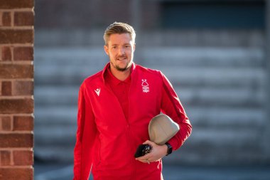 Nottingham Ormanı 'ndan Wayne Hennessey # 13 Premier League maçından önce Nottingham Forest, Aston Villa' ya karşı City Ground, Nottingham, İngiltere 'de 10 Ekim 202' de geldi.