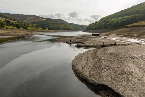 Drowned Villages Ladybower Reservoir Exposed Long Summer Drought Hosepipe Bans — Stock Photo, Image