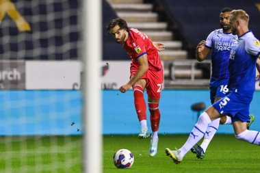 Blackburn Rovers 'dan Ben Brereton Daz 11 Ekim 2022' de İngiltere 'nin Wigan Stadyumu' nda oynanan Wigan Atletizm ve Blackburn Rovers maçında gol atarken görülüyor.