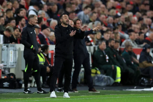 Gerente Brighton Hove Albion Roberto Zerbi Visto Durante Partido Premier —  Fotos de Stock