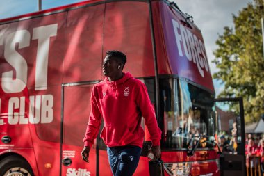 Nottingham Ormanı 'ndan Taiwo Awoniyi # 9 Premier League maçından önce Molineux, Wolverhampton, Birleşik Krallık' ta Wolverhampton Wanderers - Nottingham Forest maçına geldi.