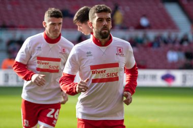 Middlesbrough 'dan Tommy Smith # 14, Middlesbrough, Birleşik Krallık Riverside Stadyumu' nda Middlesbrough - Blackburn Rovers maçında oynanan Sky Bet Şampiyonası öncesi ısınma maçında
