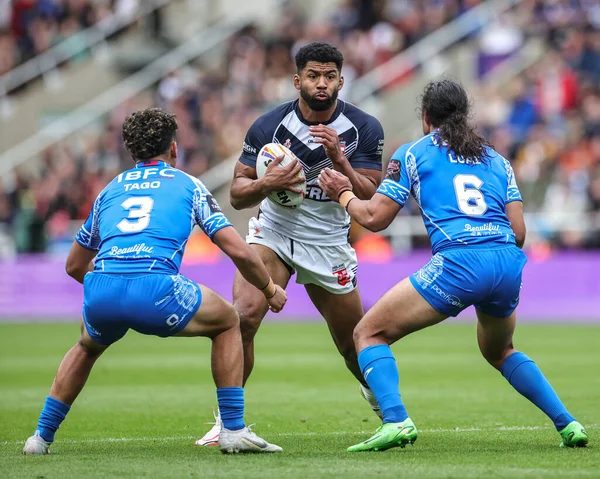 Kallum Watkins Inglaterra Tenta Passar Izack Tago Samoa Jarome Luai — Fotografia de Stock