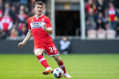 Middlesbrough 'dan Darragh Lenihan # 26, Middlesbrough, Birleşik Krallık Riverside Stadyumu' nda Middlesbrough - Blackburn Rovers maçında top üzerinde.