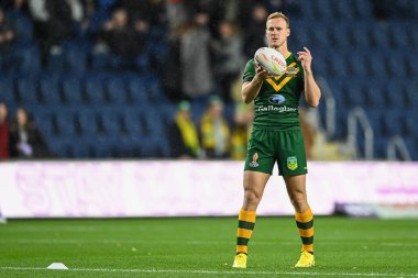 Avustralya 'dan Daly Cherry-Evans, Rugby Ligi Dünya Kupası 2021 karşılaşması öncesinde Leeds, İngiltere' deki Headingley Stadyumu 'nda oynanan karşılaşmada Avustralya ile Fiji karşılaşacak.