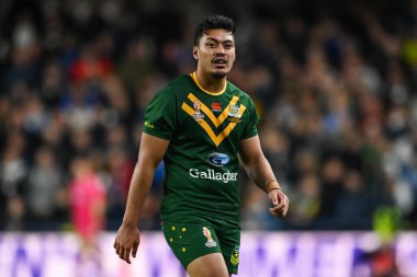 2021 Dünya Rugby Ligi Kupası 'nda Avusturalya - Fiji maçında Avustralya - Leeds Stadyumu' nda Jeremiah Nanai, 15 Ekim 202