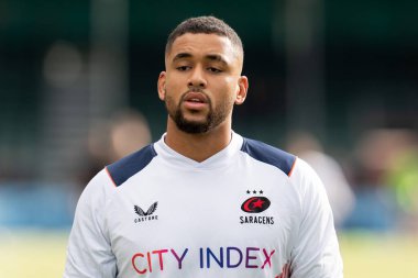  Saracens 'ın 19 numaralı Andy Christie, 15 Ekim 202' de StoneX Stadyumu 'nda oynanan Saracens-Bath Rugby maçından önce ısınıyor.