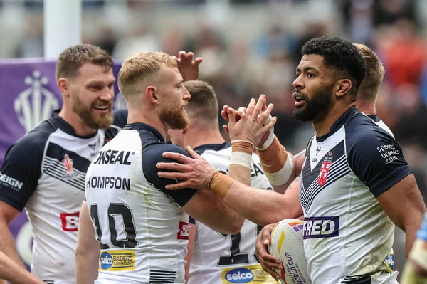 Kallum Watkins England Viert Zijn Poging Tijdens Rugby League World — Stockfoto