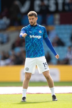 Chelsea 'nin 19 numaralı Mason Dağı Premier Lig karşılaşmasında Aston Villa Chelsea' ye karşı Birmingham, İngiltere 'de 16 Ekim 202' de oynanan Villa Park maçında ısındı.