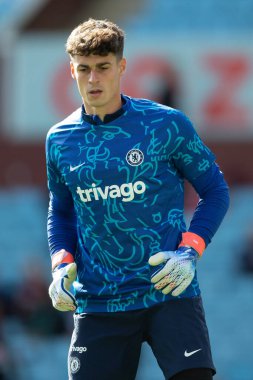 Chelsea 'den Kepa Arrizabalaga # 1 Premier Lig karşılaşmasında ısınıyor Aston Villa Chelsea' ye karşı Villa Park, Birmingham, İngiltere, 16 Ekim 202