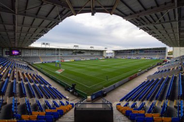 Halliwell Jones Stadyumu 'nun genel görünümü, bugünkü Rugby Ligi Dünya Kupası 2021 maçı için Halliwell Jones Stadyumu, Warrington, İngiltere, 16 Ekim 202