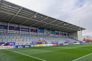 Halliwell Jones Stadyumu 'nun genel görünümü, bugünkü Rugby Ligi Dünya Kupası 2021 maçı için Halliwell Jones Stadyumu, Warrington, İngiltere, 16 Ekim 202