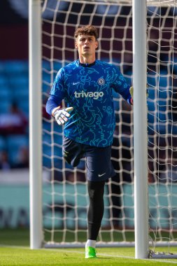 Chelsea 'den Kepa Arrizabalaga # 1 Premier Lig karşılaşmasında ısınıyor Aston Villa Chelsea' ye karşı Villa Park, Birmingham, İngiltere, 16 Ekim 202