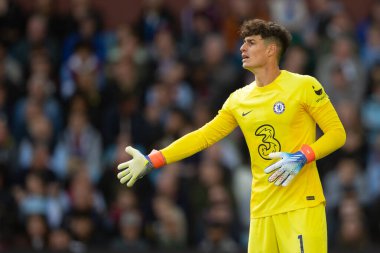 Chelsea 'den Kepa Arrizabalaga # 1 Premier Lig maçında takımına talimat verir Aston Villa Chelsea' ye karşı Villa Park, Birmingham, İngiltere, 16 Ekim 202