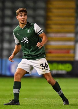 Plymouth Argyle defans oyuncusu Finley Craske (36) Papa John 's Trophy karşılaşmasında Plymouth Argyle, Crystal Palace U21' e karşı Home Park, Plymouth, İngiltere, 18 Ekim 202