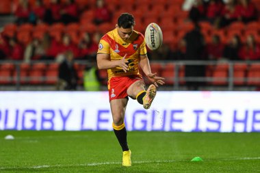 Papua Yeni Gine 'den Lachlan Lam, Rugby Ligi Dünya Kupası 2021 karşılaşması öncesinde 18 Ekim 202' de St.Helens, İngiltere 'de oynanan 