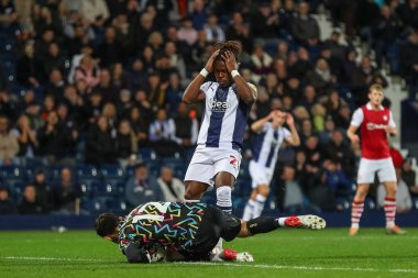 West Bromwich Albion 'dan Brandon Thomas-Asante 18 Ekim 202' de West Bromwich Albion 'a karşı Bristol City' de oynanan Gökyüzü İddia Şampiyonası maçında pasın sonuna gelemedi ve üzgün görünüyor.