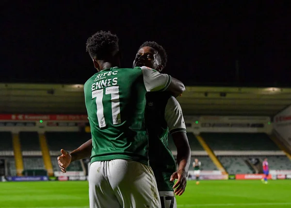 Goal Plymouth Argyle Framåt Niall Ennis Firar Ett Mål Att — Stockfoto