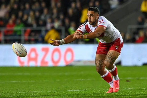 Keaon Koloamatangi Tonga Ação Durante Partida Copa Mundo Rugby League — Fotografia de Stock