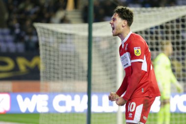 Middlesbrough 'lu Hayden Hackney, 19 Ekim 202' de Wigan Atletizm Şampiyonası 'nda Middlesbrough' a karşı oynanan Wigan-Middlesbrough maçında 1-3 kazanma golünü kutluyor.