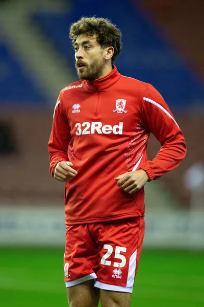 Matt Crooks Middlesbrough Aquece Durante Luta Sky Bet Championship Wigan — Fotografia de Stock