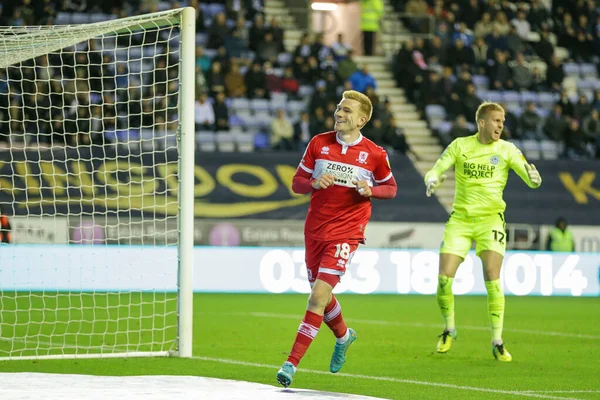 Duncan Watmore Middlesbrough Celebra Objetivo Hacerlo Durante Sky Bet Championship —  Fotos de Stock