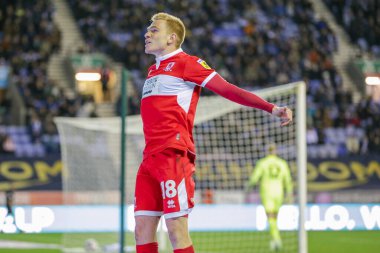 Middlesbrough 'dan Duncan Watmore, 19 Ekim 202' de Wigan Atletizm Karşıtı Middlesbrough 'a karşı oynanan Gökyüzü İddia Şampiyonası maçında 1-2 kazanma hedefini kutluyor.