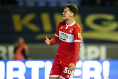 Middlesbrough 'lu Hayden Hackney, 19 Ekim 202' de Wigan Atletizm Şampiyonası 'nda Middlesbrough' a karşı oynanan Wigan-Middlesbrough maçında 1-3 kazanma golünü kutluyor.