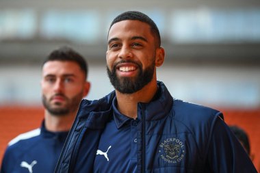 Blackpool 'dan CJ Hamilton # 22, 19 Ekim 202' de Bloomfield Road, Blackpool 'da Blackpool-Hull City maçının öncesinde geliyor.