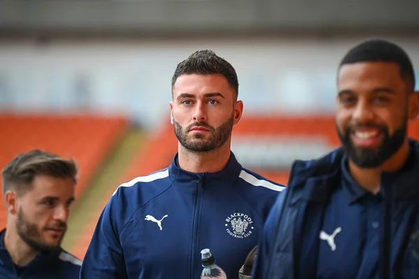 Gary Madine Blackpool Przybywa Przed Meczem Sky Bet Championship Blackpool — Zdjęcie stockowe