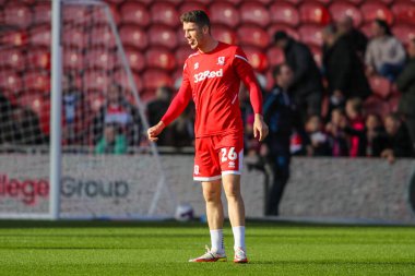 Middlesbrough 26 numaralı Darragh Lenihan, 22 Ekim 202 'de Middlesbrough, Middlesbrough' daki Middlesbrough-Huddersfield Town maçında ısınıyor.