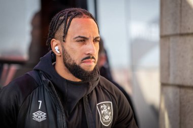 Huddersfield Town 'dan Sorba Thomas # 7, Middlesbrough, Middlesbrough, Birleşik Krallık Riverside Stadyumu' nda oynanan Sky Bet Şampiyonası karşılaşması öncesinde Riverside Stadyumu 'na vardı.
