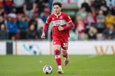 Middlesbrough 'dan Hayden Hackney # 30 numara Middlesbrough' un 22 Ekim 202 'de Riverside Stadyumu' nda Middlesbrough-Huddersfield Town maçında top üzerinde.