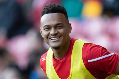 Middlesbrough # 9 numaralı Rodrigo Muniz, Middlesbrough-Huddersfield Town maçında gülüyor. Riverside Stadyumu, 22 Ekim 202