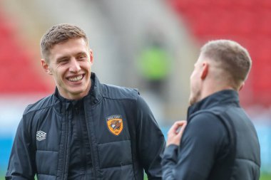 Hull City 'den Greg Docherty 22 Ekim 202' de İngiltere 'nin Rotherham Stadyumu' nda oynanan Rotherham United, Hull City maçından önce gülmektedir.