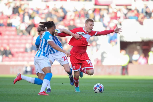 Duncan Watmore Middlesbrough Battaglie Lee Nicholls Huddersfield Town Durante Partita — Foto Stock