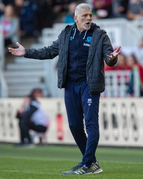 Leo Percovich Caretaker Manager Middlesbrough Gesty Reakcje Podczas Meczu Sky — Zdjęcie stockowe
