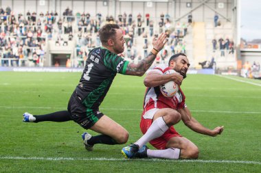 Lübnan 'dan Reece Robinson, 23 Ekim 202' de Leigh, İngiltere 'deki Leigh Spor Köyü' nde oynanan Rugby Ligi Dünya Kupası 2021 karşılaşmasında sahaya çıkıyor.