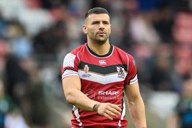 Lübnan 'dan Josh Mansour Rugby Ligi Dünya Kupası 2021 maçı sırasında Leigh Spor Köyü, Leigh, İngiltere' de İrlanda ile Lübnan maçında, 23 Ekim 202