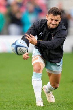 Harlequins 'den Danny Care # 9 numara Gallagher Premiership maçından önce ısınıyor. AJ Bell Stadyumu, Eccles, İngiltere, 23 Ekim 202' de Sale Sharks 'a karşı.