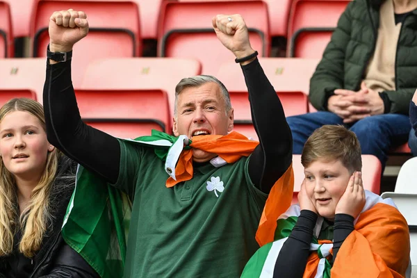 Ireland Fan Celebrates His Teams Try Rugby League World Cup — Stock Photo, Image