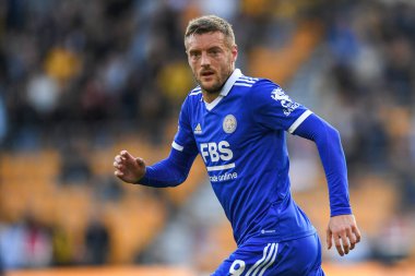 Leicester City 'den Jamie Vardy # 9 Premier League maçı sırasında Wolverhampton Wanderers, Molineux, Wolverhampton' da Leicester City 'e karşı, 23 Ekim 202