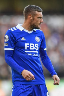Leicester City 'den Jamie Vardy # 9 Premier League maçı sırasında Wolverhampton Wanderers, Molineux, Wolverhampton' da Leicester City 'e karşı, 23 Ekim 202